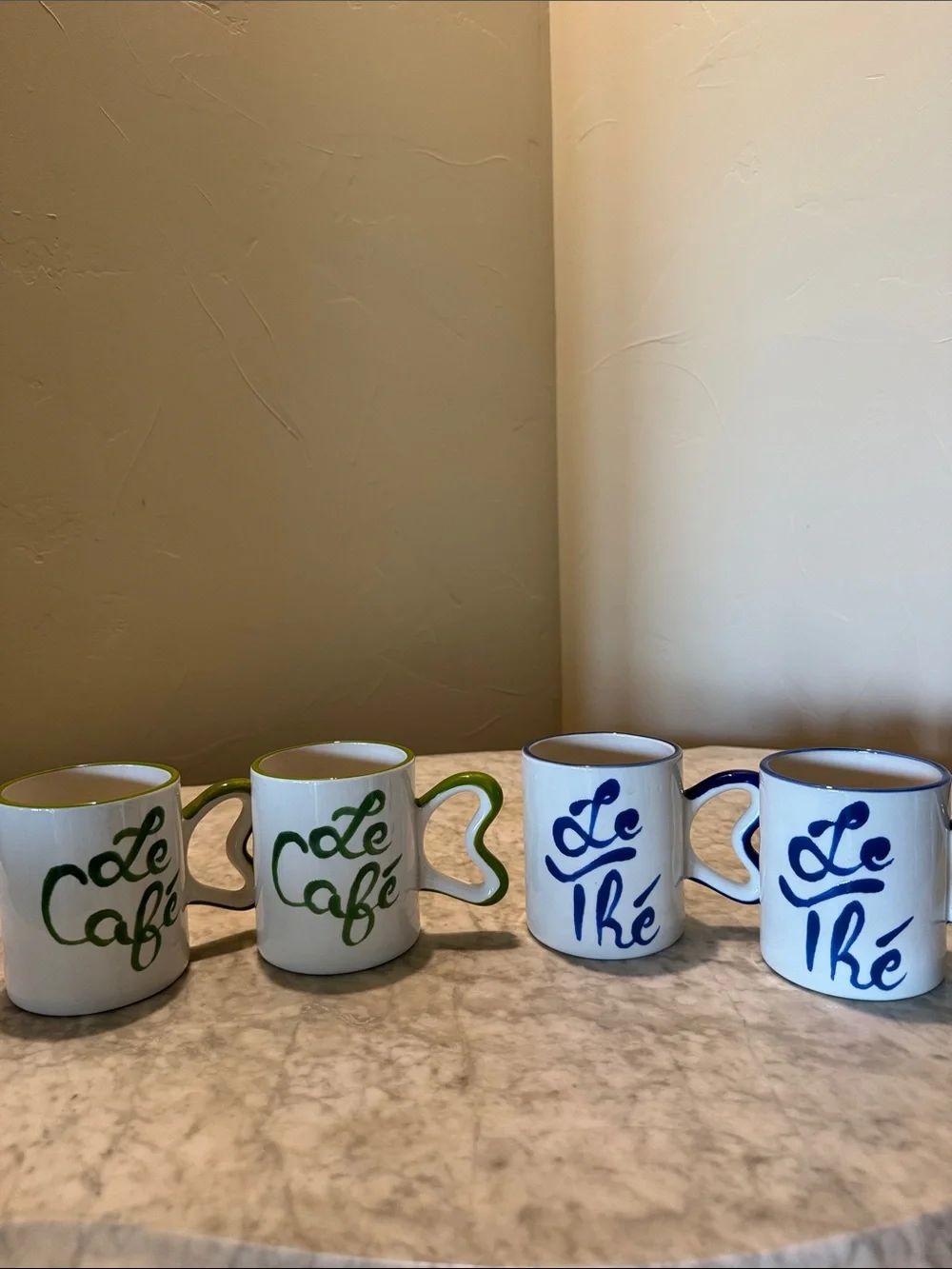 Anthropologie Le Café & Le Thé Mug Set in Green and Blue Accents